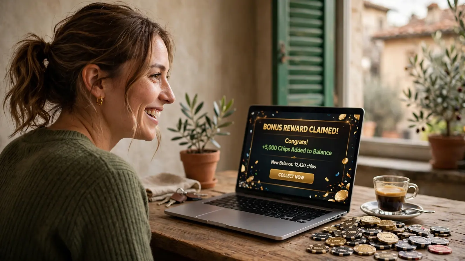 Donna giovane riceve bonus di chip al computer