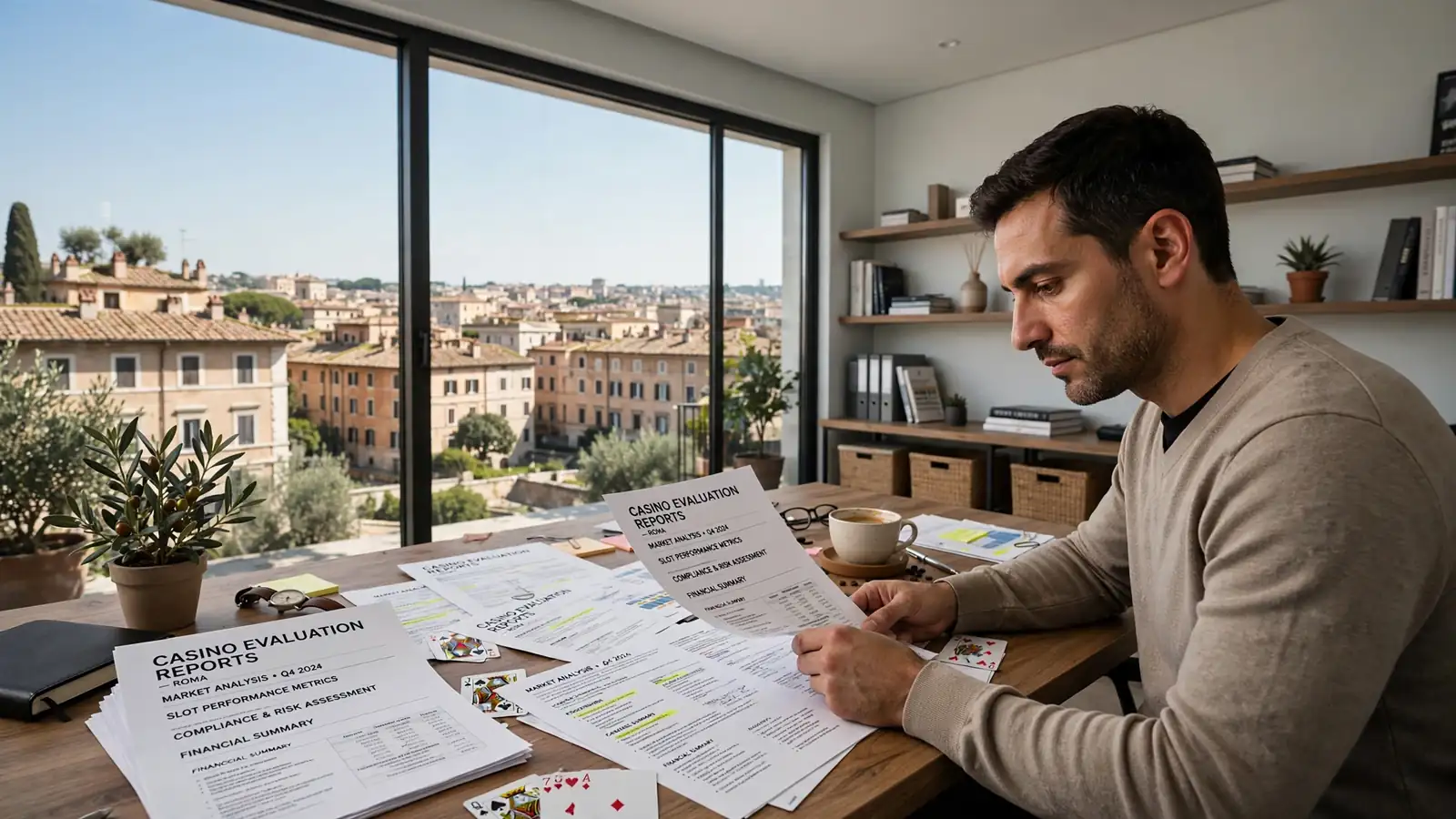 Ufficio italiano con vista su Roma, valutazione casinò su tavolo
